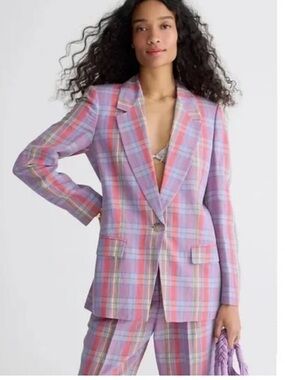 NWT J. Crew Collection Willa Italian viscose-blend blazer in sunset plaid sz 8